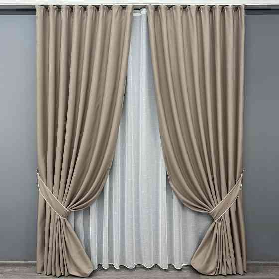 Комплект штор VR-Textil рогожка преміум TERRA LUXE 150х270 2шт і Тюль 400х270 1858ш-115т бежевий з білим 71-076/3 Київ