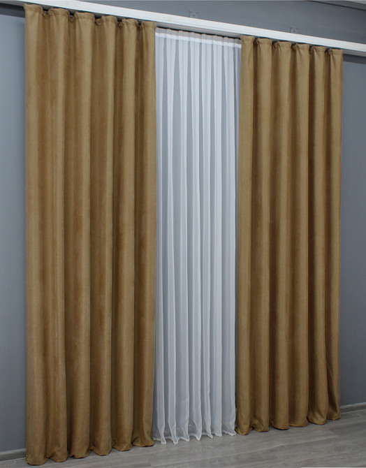 Комплект готовых штор VR-Textil Лен № 1423ш Кофейный 150х270 см 2 шт (33-0319) Киев - изображение 4