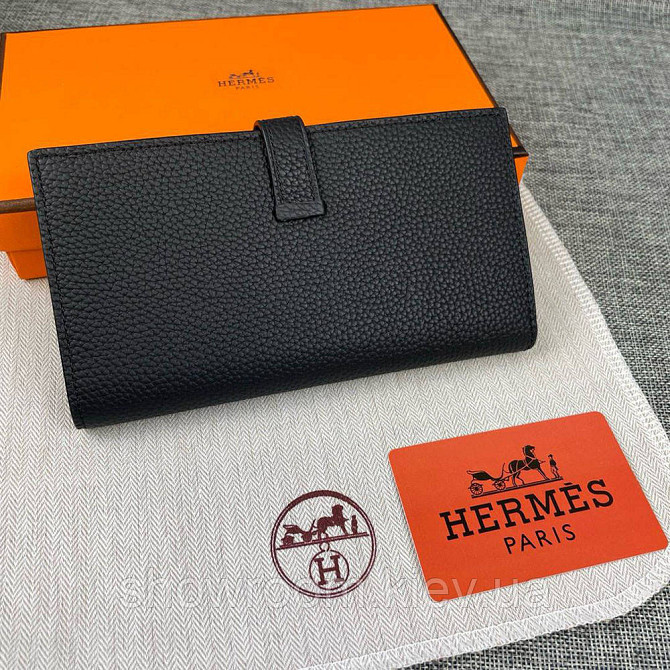 Жіночий чорний шкіряний гаманець Hermes (H-5123) Lux Київ - фото 7