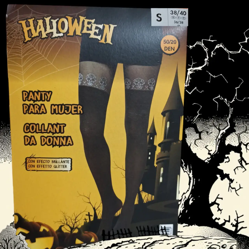 Жіночі колготи з Черепами з блискітками на Хелловін 50\20den S 38-40 Італія чорний Київ - фото 1