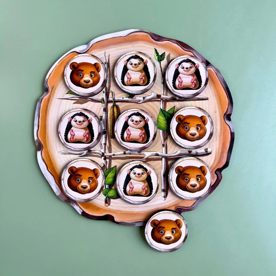 Дерев'яна настільна гра "Хрестики-нулики" Ubumblebees (ПСД159) PSD159 їжачок та ведмідь Вінниця - фото 4