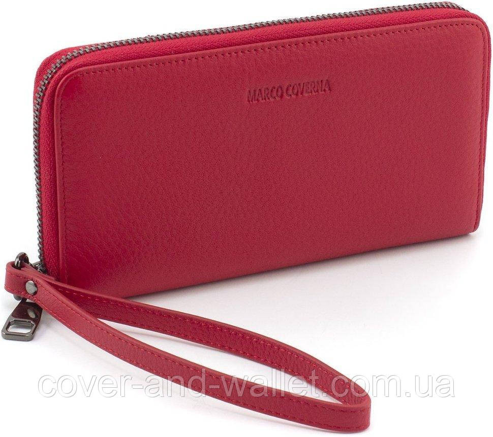 Елітний жіночий гаманець клатч із натуральної шкіри червоного кольору на блискавці Marco Coverna Київ - фото 1
