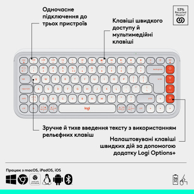 Клавіатура Logitech POP Icon Keys Bluetooth UA Off-White (920-013072) Вінниця - фото 8