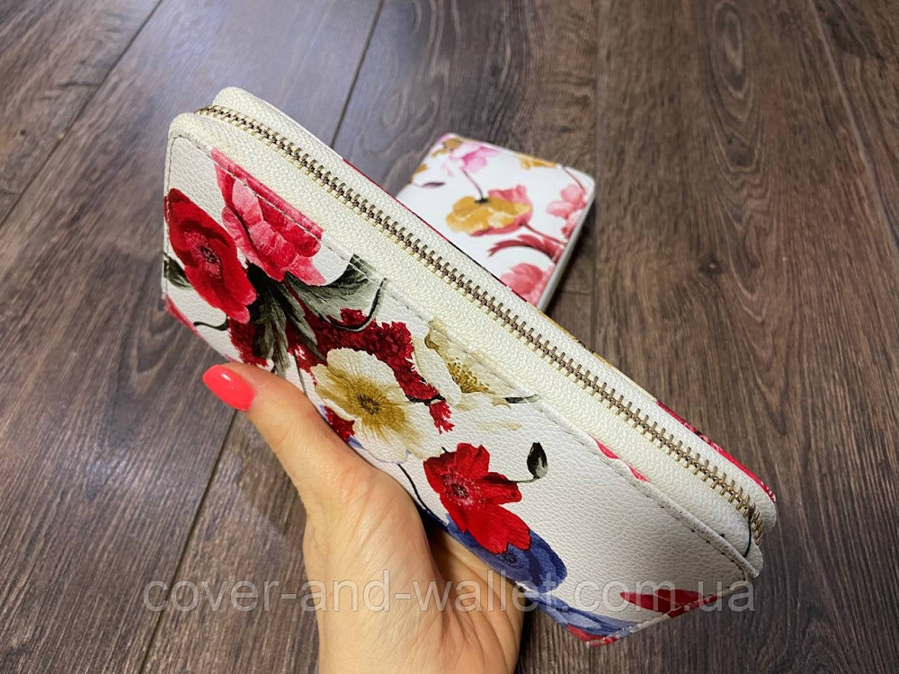 Жіночий гаманець на блискавці з квітковим принтом білого кольору NA Київ - фото 4