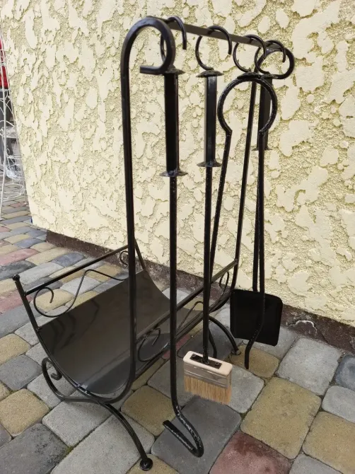 Набір для каміну кований №3 (дровниця, совок, щітка, кочерга, щипці) Б3892 Чорний Київ - фото 2