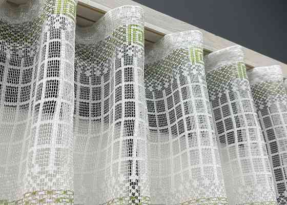 Тюль сетка VR-Textil Juli № 1870т Арка на кухню цвет белый с салатовым 300х150 см (53-0175) Киев