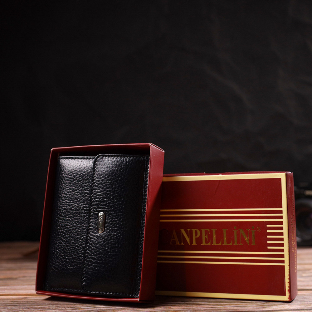 Кошелек для женщин среднего размера из натуральной кожи флотар Черный (CANPELLINI) Киев - изображение 4