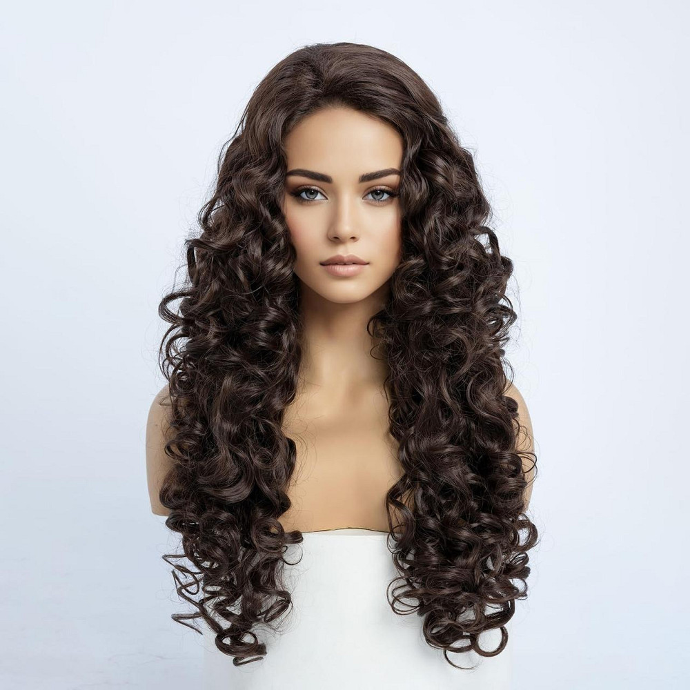 Перука жіноча довга кучерява термостійка 60 см каштанова, коричнева, синтетичне волосся для косплею, свят, Геловіну Київ - фото 1