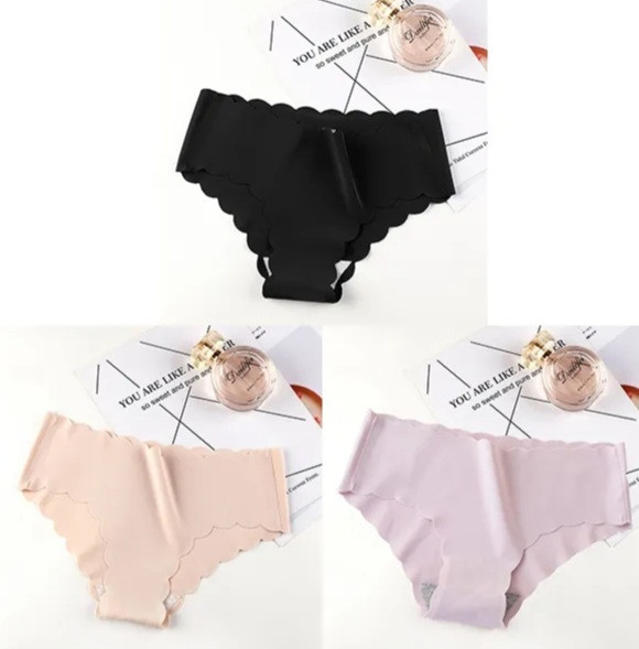 Жіночі безшовні труси набір 3 штуки 44 чорний бежевий пудра Київ - фото 1