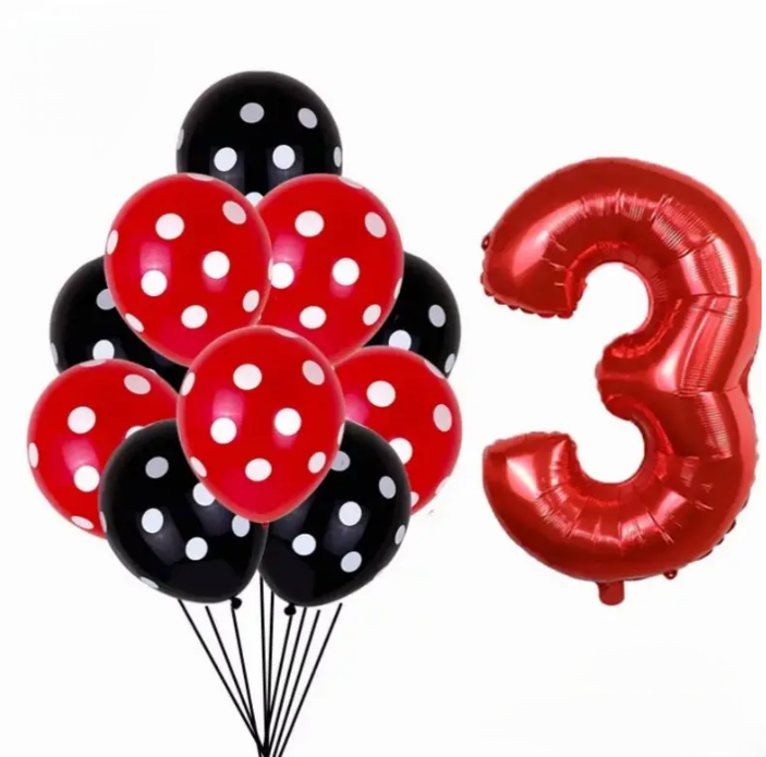 Шарики Леди Баг и шарик цифра 3 11 штук 32 дюйма красно-черный Киев - изображение 1