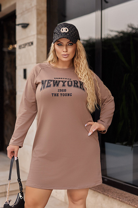 Спортивна трикотажна сукня з написом "Freedom" | Норма і батал Капучіно, 42-44 Київ - фото 4