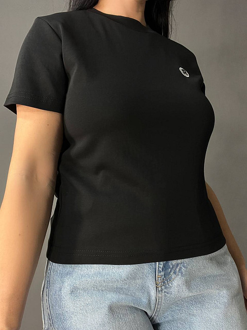 Футболка женская A-N 26048 базовая средняя длина классическая вышивка омега, черный, one size Киев - изображение 20