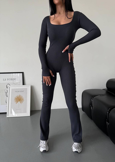 Жіночий стильний повсякденний комбінезон, щільний рубчик трикотаж. Графіт, 42/44 Одеса - фото 1