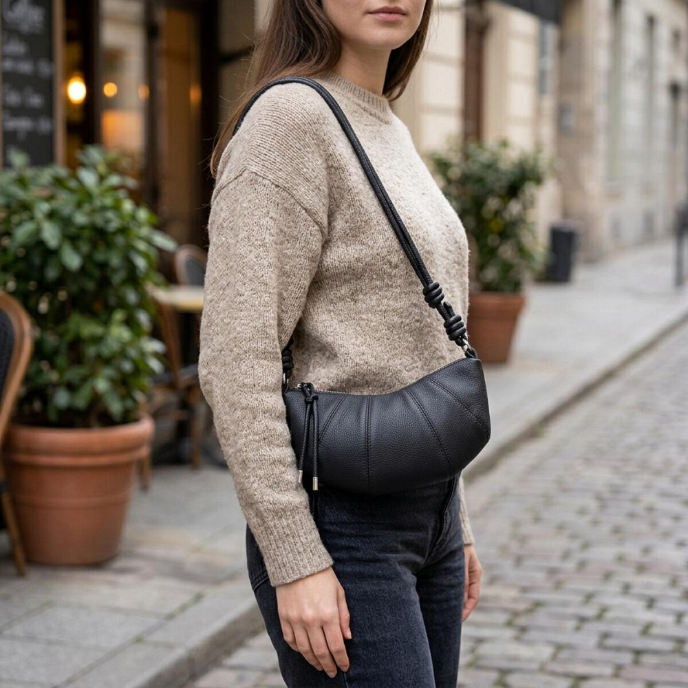 Жіноча напівкругла сумка з натуральної шкіри Vintage 22932 Чорний Київ - фото 12