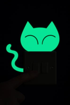 Фосфорна наклейка на выключатель Кот 12 на 12 см салатовый Киев