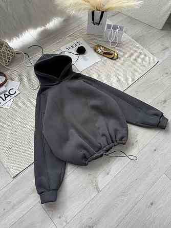 Жіноча стильна тепла худі з фіксаторами суцільна турська тринитка на флісі Графіт Одеса