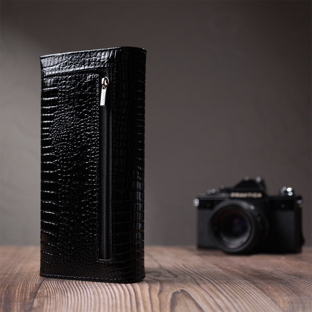 Женский лакированный кошелек с фактурой под рептилию из натуральной кожи ST Leather 22718 Черный Киев - изображение 2
