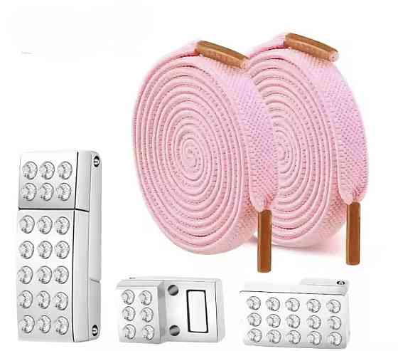 Шнурки еластичні без зав'язок з магнітною застібкою зі стразами Рожевиий Смела