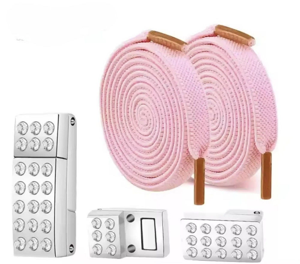 Шнурки еластичні без зав'язок з магнітною застібкою зі стразами Рожевиий Сміла - фото 1