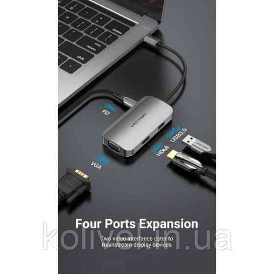 Док-станція USB3.1 Type-C --> HDMI/VGA/USB 3.0/PD 100W Hub 4-in-1 Vention (TOAHB) Київ