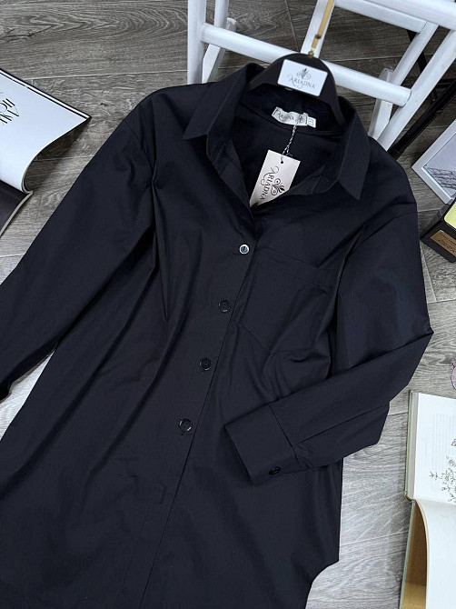 Женская базовая удлиненная рубашка с пуговицами по спине турецкий коттон Чорний, 42/44 Одесса - изображение 3