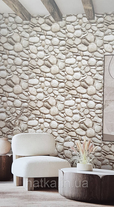 Шпалери вінілові на флізеліні AdaWall Roka 1.06х10 під морський камінь структурні білі бежеві 23113-1 Київ - фото 1
