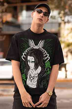 Футболка з аніме принтом Атака титанів оверсайз (S/M/L) Чорний AnimeJ1069 Дніпро