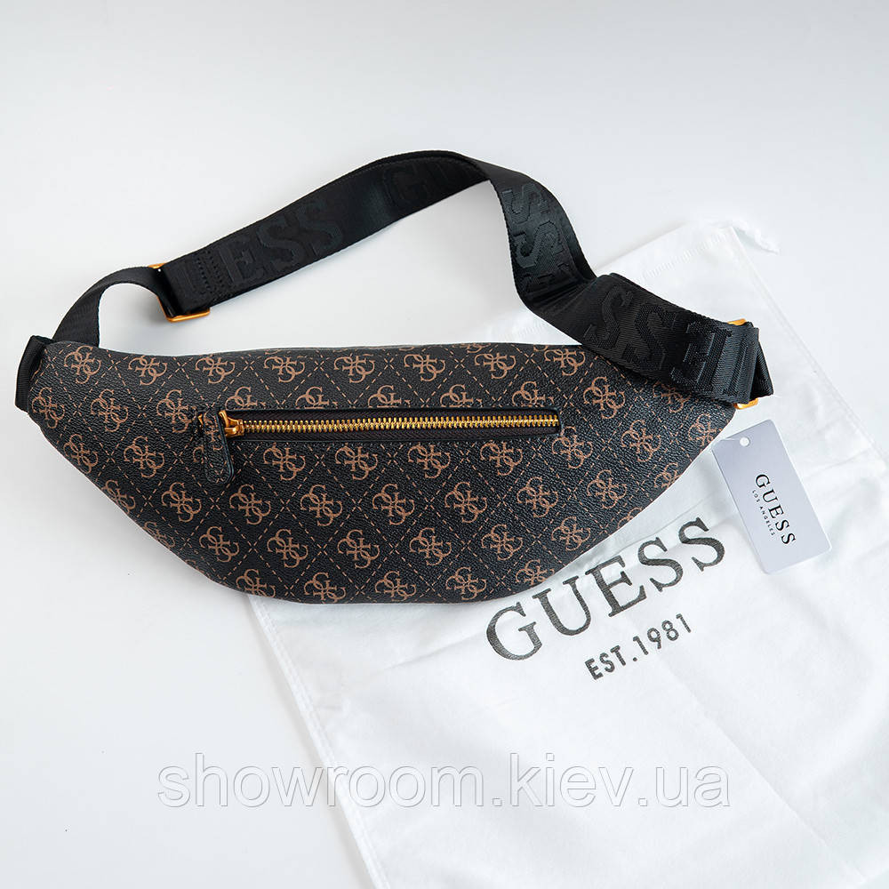 Жіноча сумка "бананка", слінг на пояс та на груди Guess (7518) коричнева Київ - фото 2