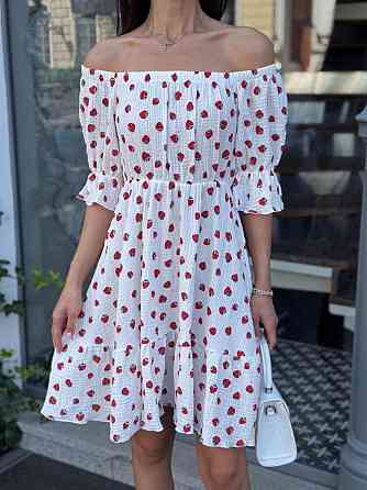 Жіноче романтичне легке принтоване плаття з відкритими плечима муслін Білий 2, 42/44 Одеса