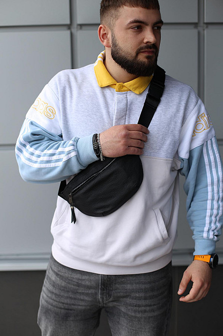 Бананка із натуральної шкіри, шкіряна сумка на пояс SKILL Line (Чорна) Суми - фото 2