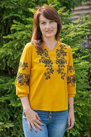 Вышиванка женская, льняная, горчичная, топ Киев