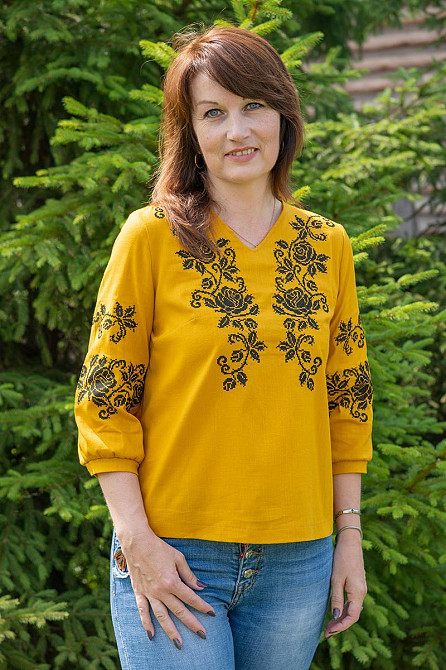 Вышиванка женская, льняная, горчичная, топ Киев - изображение 1
