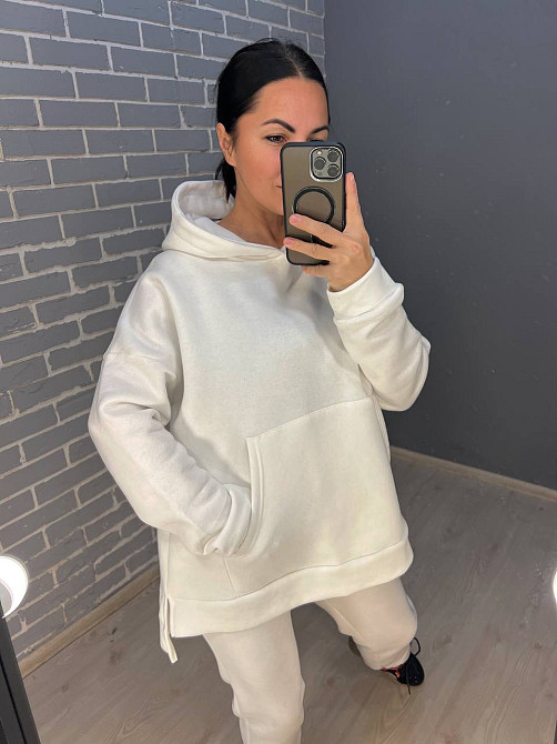 Костюм жіночий ENJOY 14109 довге худі з капюшоном брюки джоггери на резинці утеплений фліс білий, білий, M Київ - фото 8