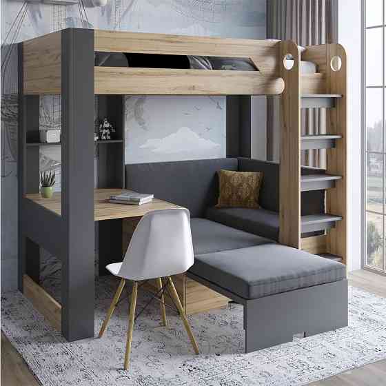 Дитяче двоярусне ліжко LION Флай 90х190 см з вбудованим столом Дуб Аппалачі/Лілі-95 (LION-041637) ТОП Львів