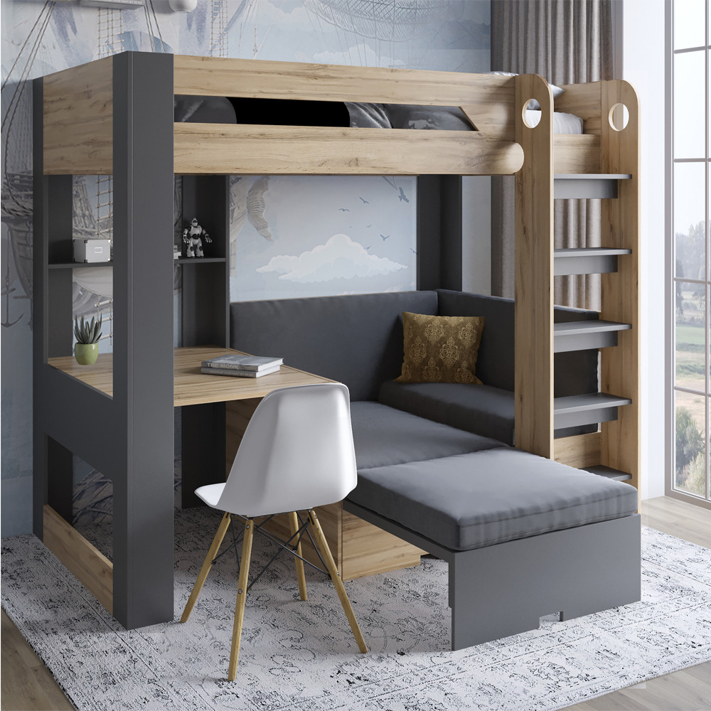 Дитяче двоярусне ліжко LION Флай 90х190 см з вбудованим столом Дуб Аппалачі/Лілі-95 (LION-041637) ТОП Львів - фото 3