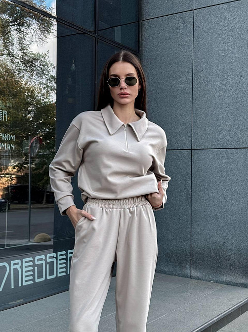 Жіночий базовий прогулянковий костюм на осінь щільний джерсі Беж, 44/46 Одеса - фото 5