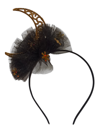 Обруч для волос полумесяц золотой с фатином новогодний one size ручная работа черный Киев