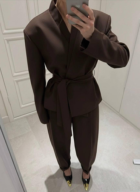 Женский стильный классический костюм-камимано костюмка люкс + подкладка и плечики Шоколад, 46/48 Одесса - изображение 1