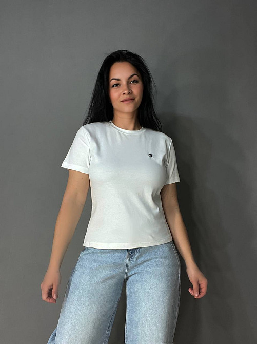 Футболка женская A-N 26048 базовая средняя длина классическая вышивка омега, белый, one size Киев - изображение 19