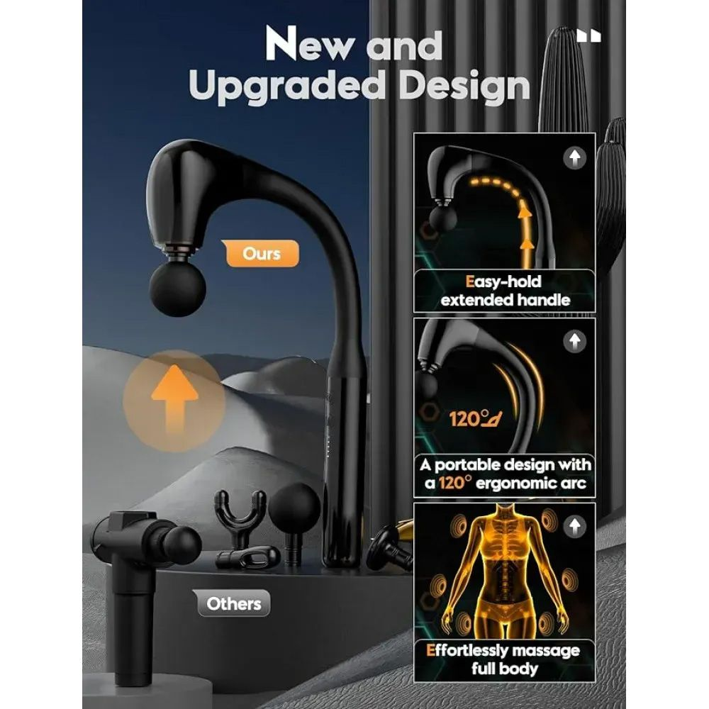 Ручний перкусійний масажер RIAS JA-G4 USB Type-C Black | 5 режимів, 5 рівнів інтенсивності, 4 насадки, до 5 годин роботи Київ - фото 2