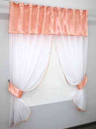 Кухонный комплект VR-Textil № 084к шторки с ламбрекеном белый с персиковым 270х170 см (59-760) Киев