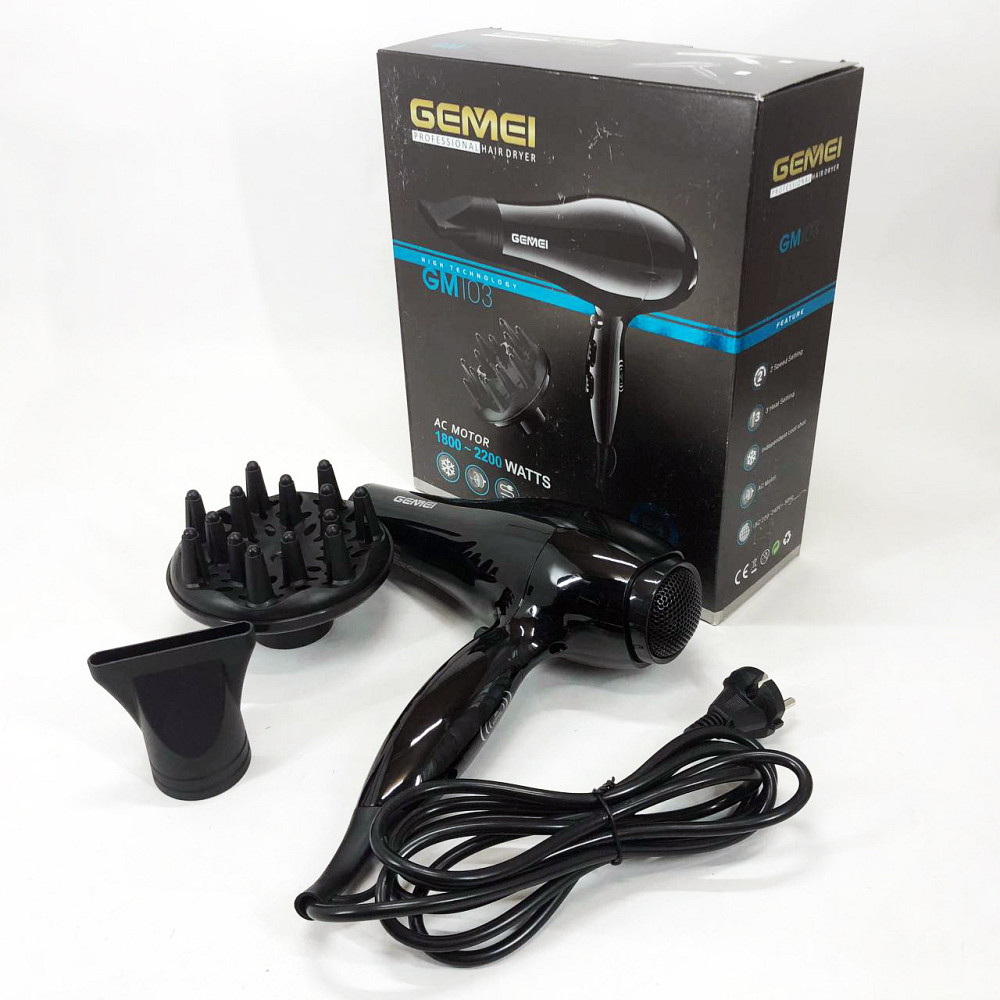 Потужний фен для волосся Gemei GM-103 2200 Вт, Електрофен з насадками, Фен без шкоди для волосся AC-53 Львів - фото 9