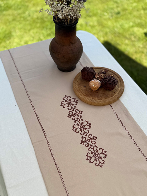 Ecotton Ранер доріжка Ecotton 45x170 см для обіднього столу водовідштовхувальна в етно-стилі бе Київ - фото 2