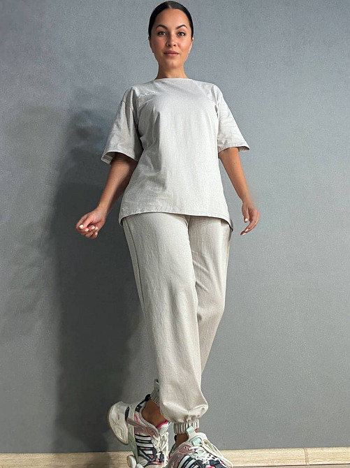 Костюм женский CAPPITONE 101213 футболка оверсайз и брюки джоггеры с надписью серый, серый, L Киев - изображение 1