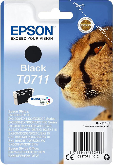 Картридж Epson T0711 черный DURABrite Ultra влагостойкий smudge-proof 583 стр для Epson DX серии multipack Киев - изображение 1