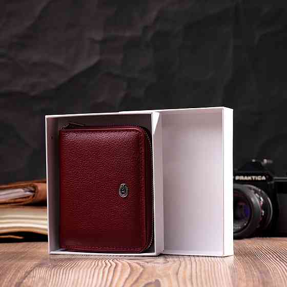 Шкіряний гаманець для жінок на блискавці з металевим логотипом Бордовий (ST Leather) Київ