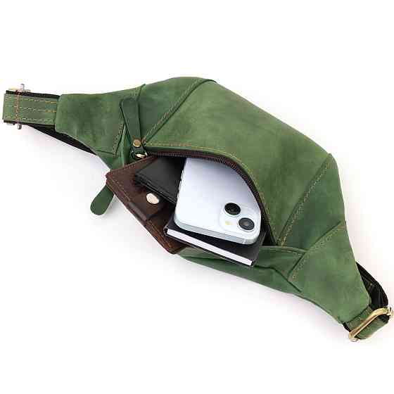 Модная сумка-бананка для мужчин из натуральной винтажной кожи Shvigel 23124 Зеленый Киев