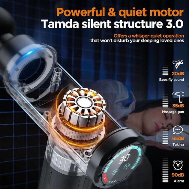 Перкуссионный массажер Tamda MS-07 Black: Профессиональный массажный пистолет для всего тела, 30 режимов, 8 насадок Киев - изображение 9