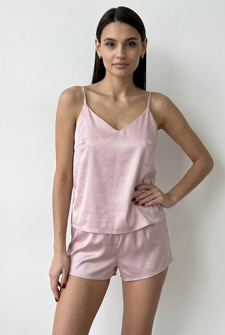 Піжама жіноча шовкова із шортами Пудровий XL/2XL Харків - фото 8