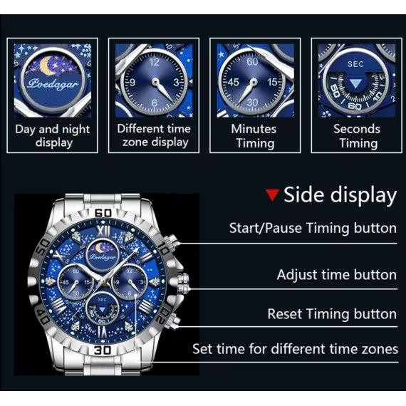 Чоловічий наручний годинник Poedagar MoonLight (Сріблястий) Вінниця - фото 7